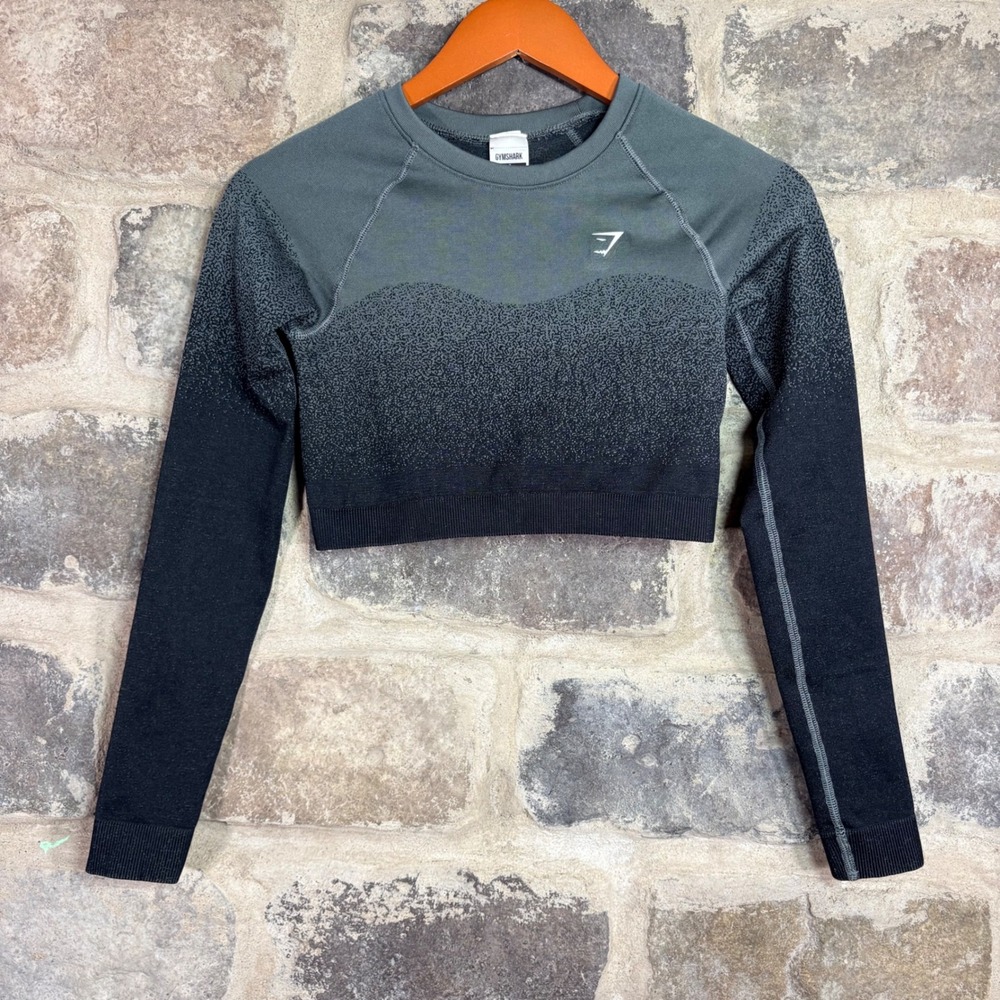 Gymshark Adapt Ombre Seamless Long Sleeve Crop Top Grey Black Small‎ Workout